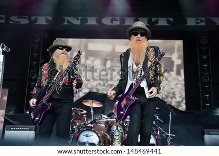 WHEATLAND, CA July 31: ZZ Top performs in support of Kid Rock\'s Best Night Ever Tour at Sleep Train Amphitheater in Wheatland, California on July 31, 2013