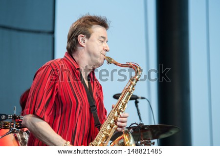 LINCOLN, CA - AUGUST 3: Sax player Walt Parazaider of the  rock band Chicago performs at Thunder Valley Casino Resort on August 3 in Lincoln, California.
