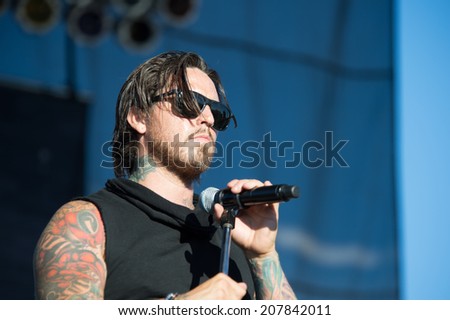 LINCOLN, CA - July 25: James Hart of Burn Halo performs in support of That Metal Show at Thunder Valley Casino Resort in Lincoln, California on July 25, 2014