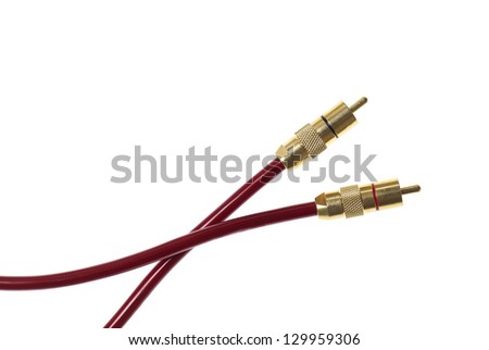 Dark red audio cables isolated on white background