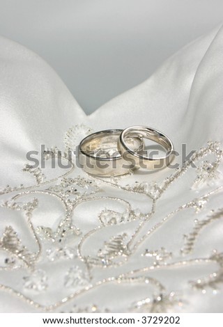 Wedding Bands Sitting On Top Of Richly Embroidered Dress 320x470px