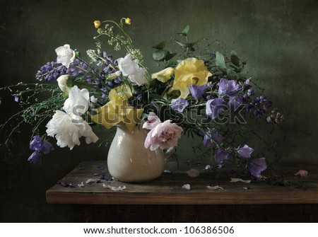 Still life with a voluptuous bunch of flowers
