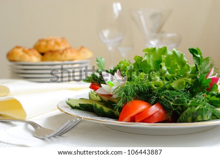 Salad and hot pies