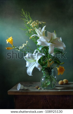 Still life with white lilies