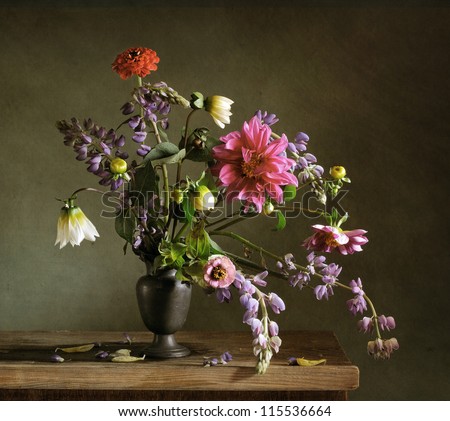 Still life with a beautiful bunch of autumn flowers