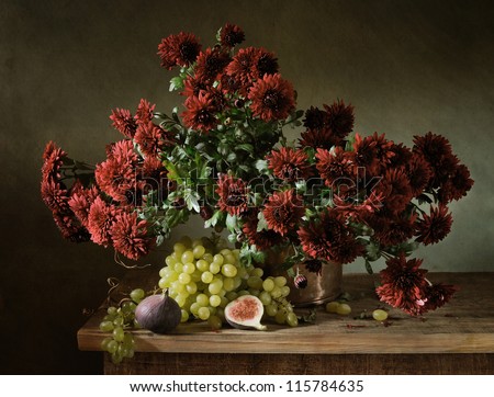Still life with a bunch of chrysanthemums