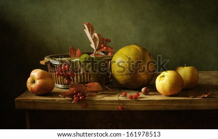 Still life with a melon and apples