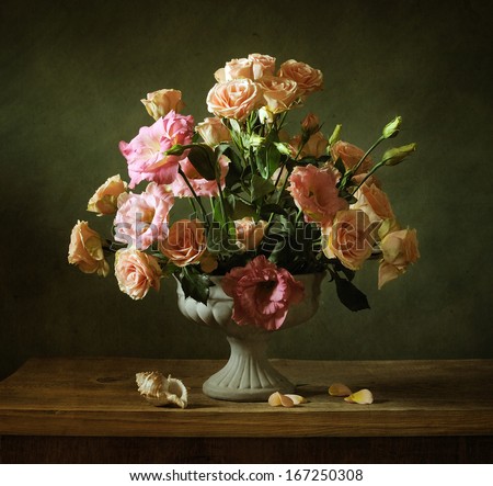 Still life with a beautiful classical bouquet of roses