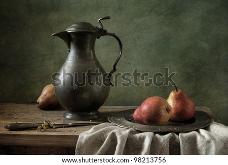 Still life with red pears