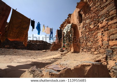 Clothes put to dry, traditional house in Morocco