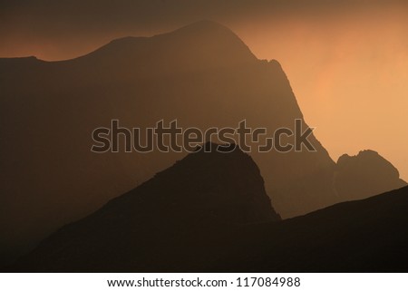 Mountain silhouette at sunset, Fagaras mountains, Romania