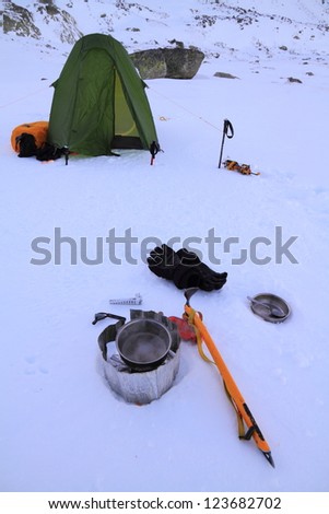 Camping on the snow, Retezat mountains, Romania
