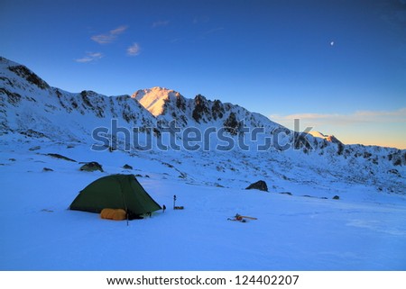 Camping on the snow, Retezat mountains, Romania
