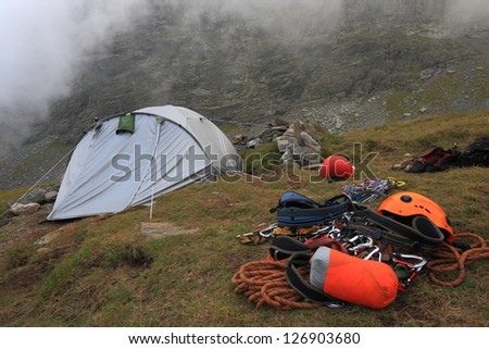 Camp and climbing gear, Fagaras mountains, Romania