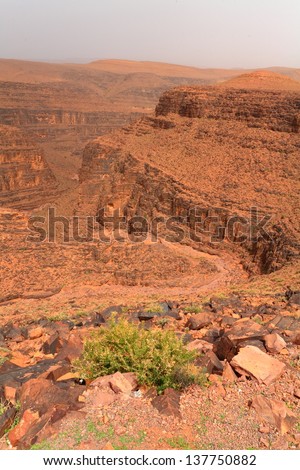 Eroded land creating a canyon in Sahara desert, Morocco