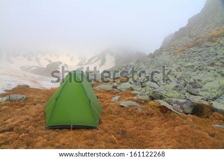 Camping on the mountain in spring time