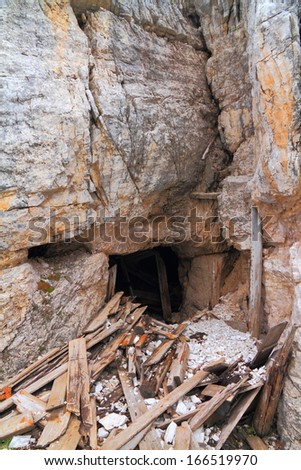 Ruins of hiding places used by the army in the world war one battles, Dolomite Alps, Italy