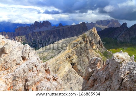 Mountain landscape with Nuvolau peak seen from Averau peak, Italy