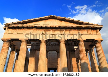 Temple dedicated to ancient god Hephaestus in ancient Agora, Athens, Greece