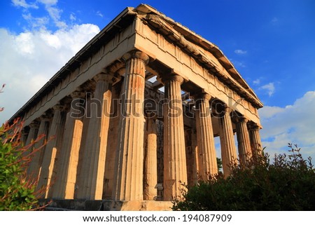 Well preserved temple dedicated to ancient god Hephaestus in Athens, Greece