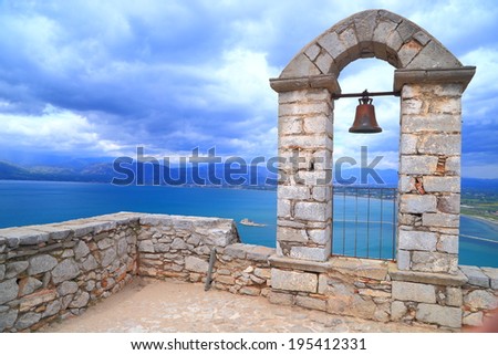 Stormy sky and the bell tower of the Palamidi Venetian fortress, Nafplio, Greece
