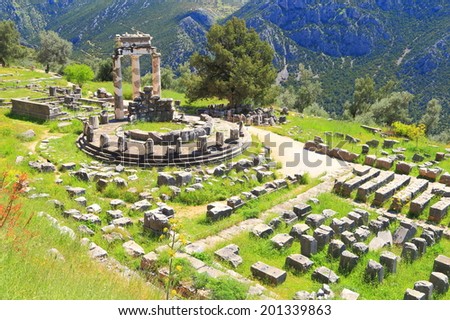 Temple dedicated to Greek goddess Athena at Delphi, Greece