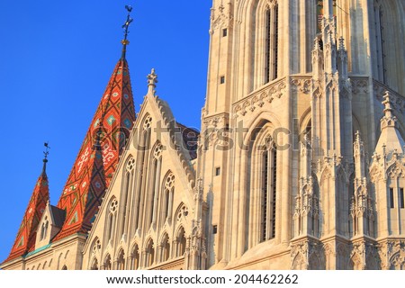 Detail of the Gothic architecture at St Matthias church in Budapest, Hungary