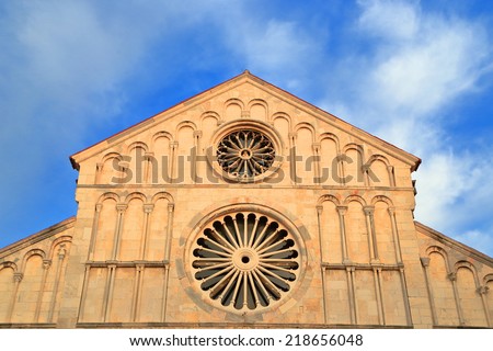 Stone facade of a church inside old Venetian town near the Adriatic sea, Zadar, Croatia