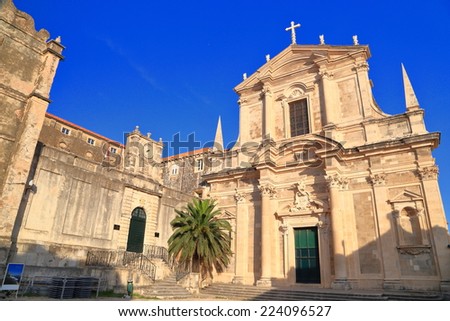 Eastern facade of St Ignatius Church (Crkva Sv Ignacija) inside old town with Venetian architecture, Dubrovnik, Croatia