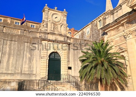 Building of a school near St Ignatius Church (Crkva Sv Ignacija) inside old town with Venetian architecture, Dubrovnik, Croatia