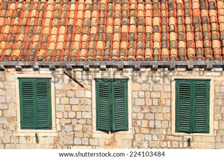 Detail of a building with Venetian architecture inside the old town of Dubrovnik, Croatia