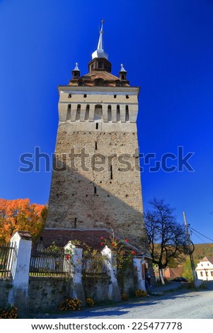 Fortified church from UNESCO world heritage list in Saschiz village, Transylvania, Romania