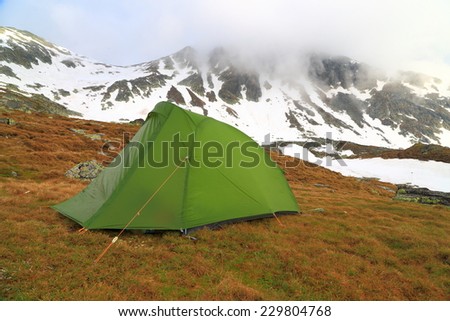 Camping on the mountain during early spring