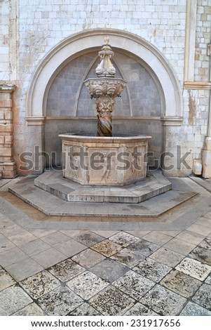 Stone decorated walls of the small fountain of Onofrio, Dubrovnik, Croatia