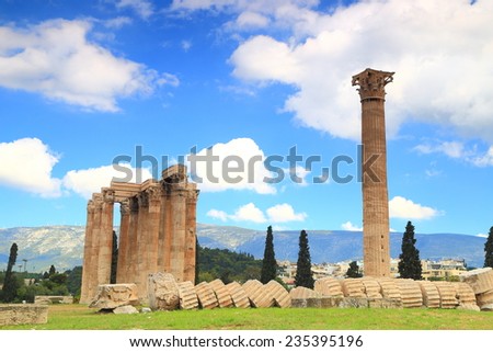 Isolated column from the temple of Zeus in Athens, Greece
