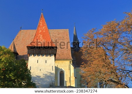 Fortified church tower listed on UNESCO world heritage, Biertan village, Transylvania, Romania