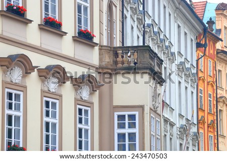 Traditional architecture of beautiful buildings inside Prague Old Town, Czech Republic