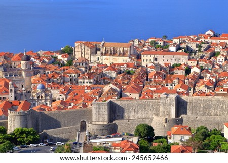 Countless buildings of Dubrovnik old town surrounded by strong walls, Croatia
