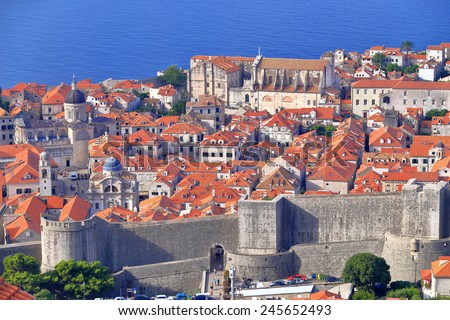 Countless buildings of Dubrovnik old town surrounded by strong walls, Croatia