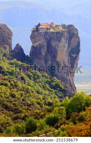 Holy Trinity monastery isolated on top of a rock pillar, Meteora, Greece