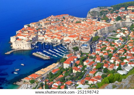 Dubrovnik old town and nearby streets as seen from above, Croatia
