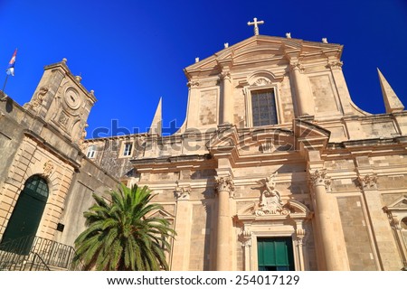 Beautiful facade of St Ignatius church (Crkva Sv Ignacija) with Baroque architecture in Dubrovnik, Croatia