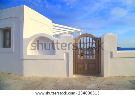 Santorini island building with traditional white painting, Greece