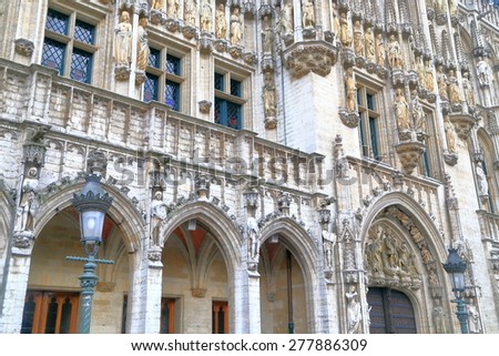 Detail of the Gothic architecture of the Town Hall building of Brussels, Belgium