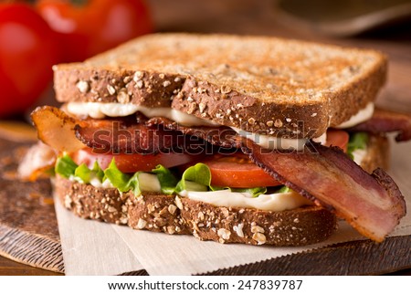 A delicious bacon, lettuce, and tomato blt sandwich.