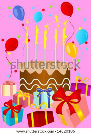 Happy Birthday Card With Birthday Cake And Presents Sto