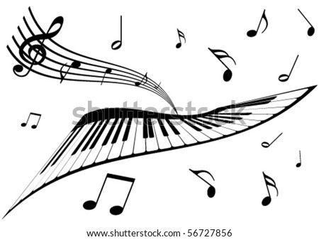 stock vector Illustration of a piano a stave and music notes