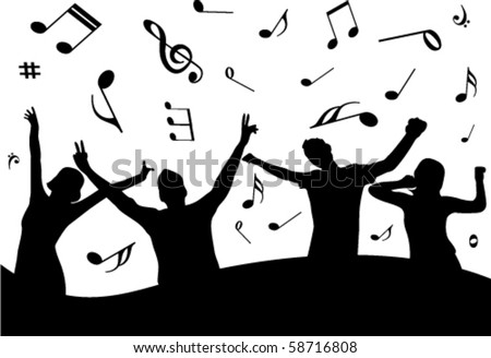 stock vector Party illustration with some people and music notes