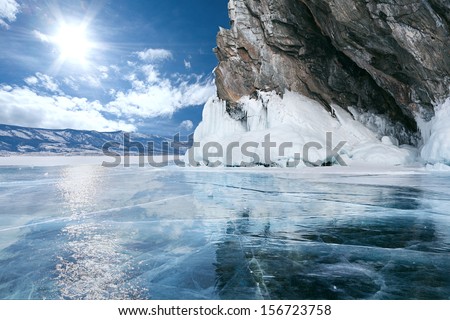 landscape of Lake Baikal in winter
