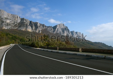mountain road in Krim, Russia with cloudy sky